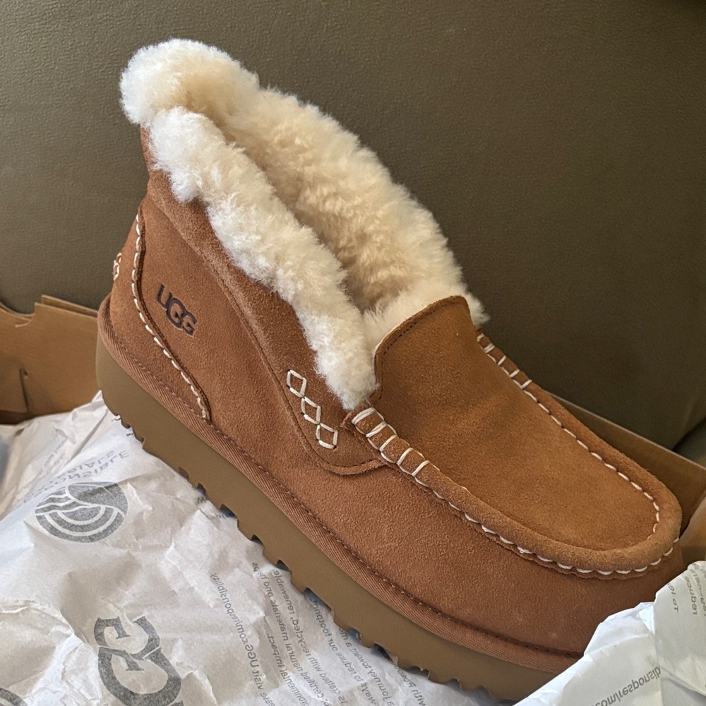 UGG Tan Shearling Slip-On Shoes